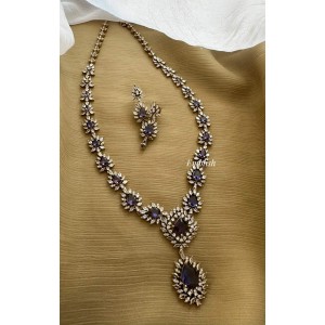 Fancy Victorian Flower Tear Drop Long Neckpiece - Purple