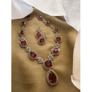 Grand Victorian Tear Drop Peacock Long Neckpiece - Red