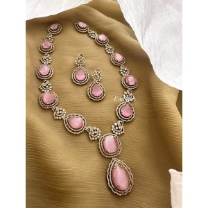 Grand Victorian Tear Drop Peacock Long Neckpiece - Pastel Pink