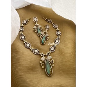 Victorian Dancing Peacock Tear Drop Short Neckpiece - Pastel Blue