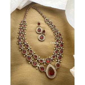 Royal victorian Tear Drop Double Layer Long Neckpiece - Red