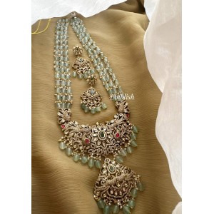 Royal Victorian Kundan Jadau Flower Double Peacock Pendant Pastel Bead Layer Mala Neckpiece