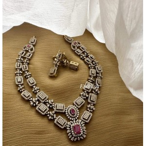 Royal Victorian Flower Square Double Layer Neckpiece - Rani Pink