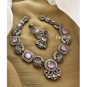 Miniature Royal Victorian Flower Peacock Neckpiece - Pastel Pink