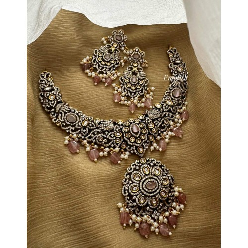 Royal Victorian Flower intricate Neckpiece - Pastel Pink