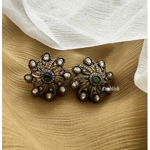 Victorian Flower Intricate Emerald  Stud 