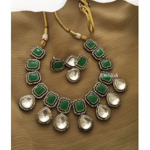 Victorian kundan drop classy Neckpiece - Green