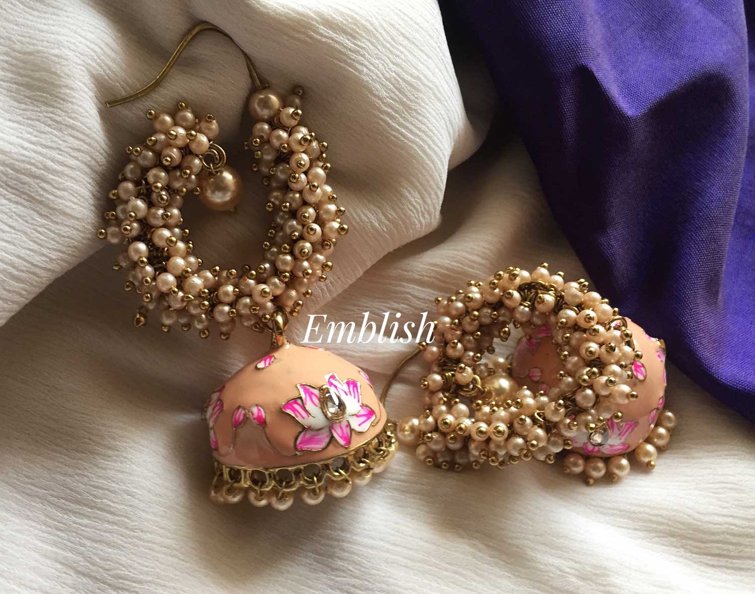 Peach Meenakari Jhumkas – Kreate