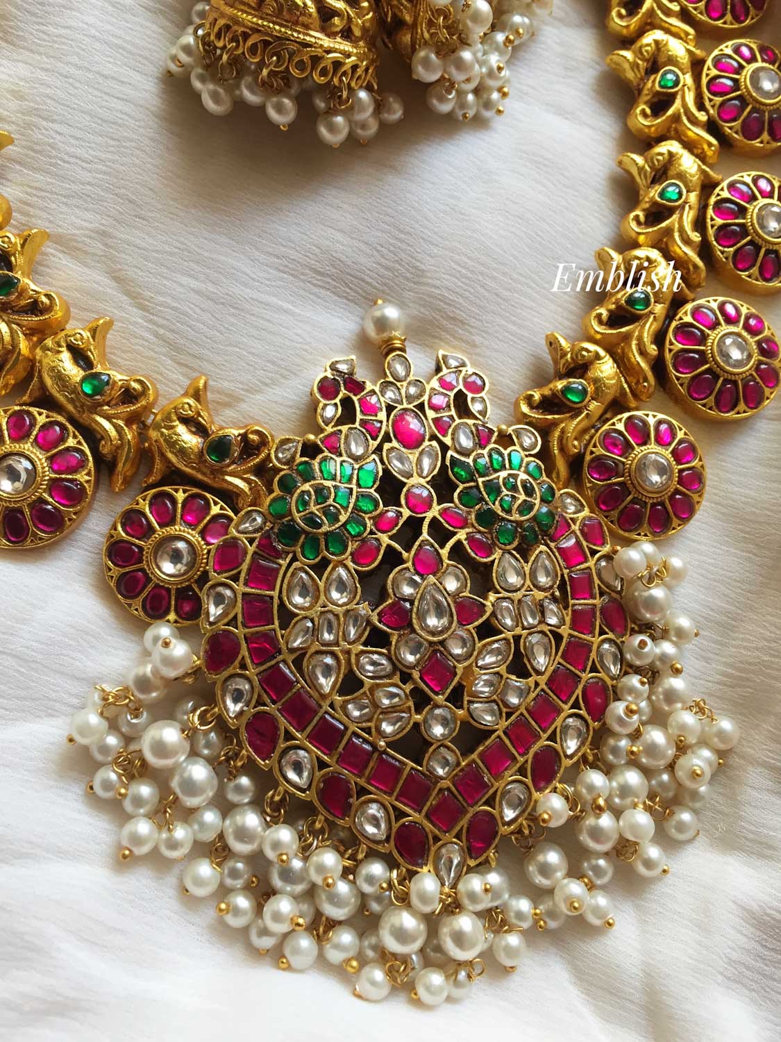 Kundan Jadau Peacock pearl cluster neckpiece