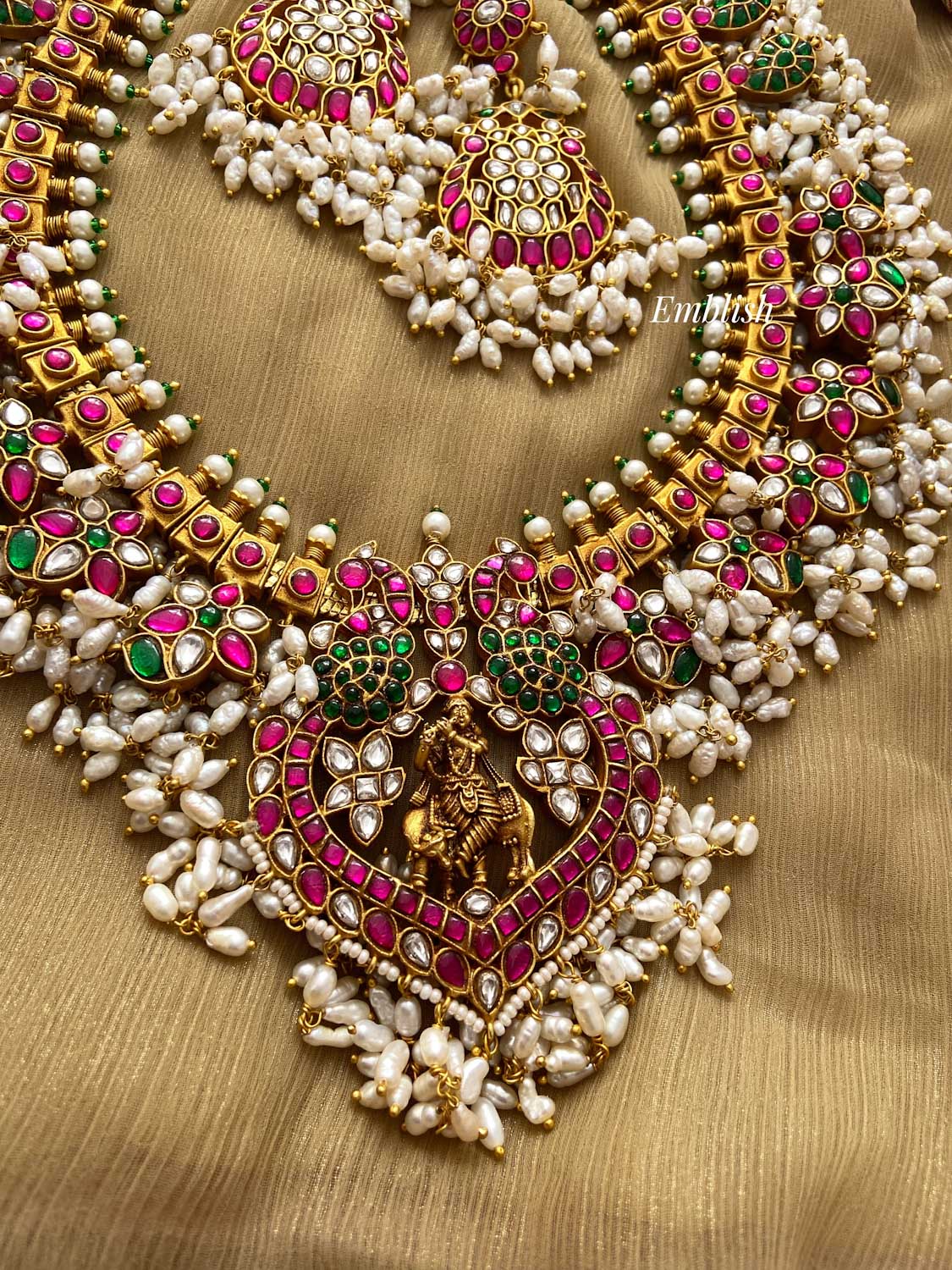 Grand Rice pearls Lord Krishna Kundan Jadau Guttapusalu